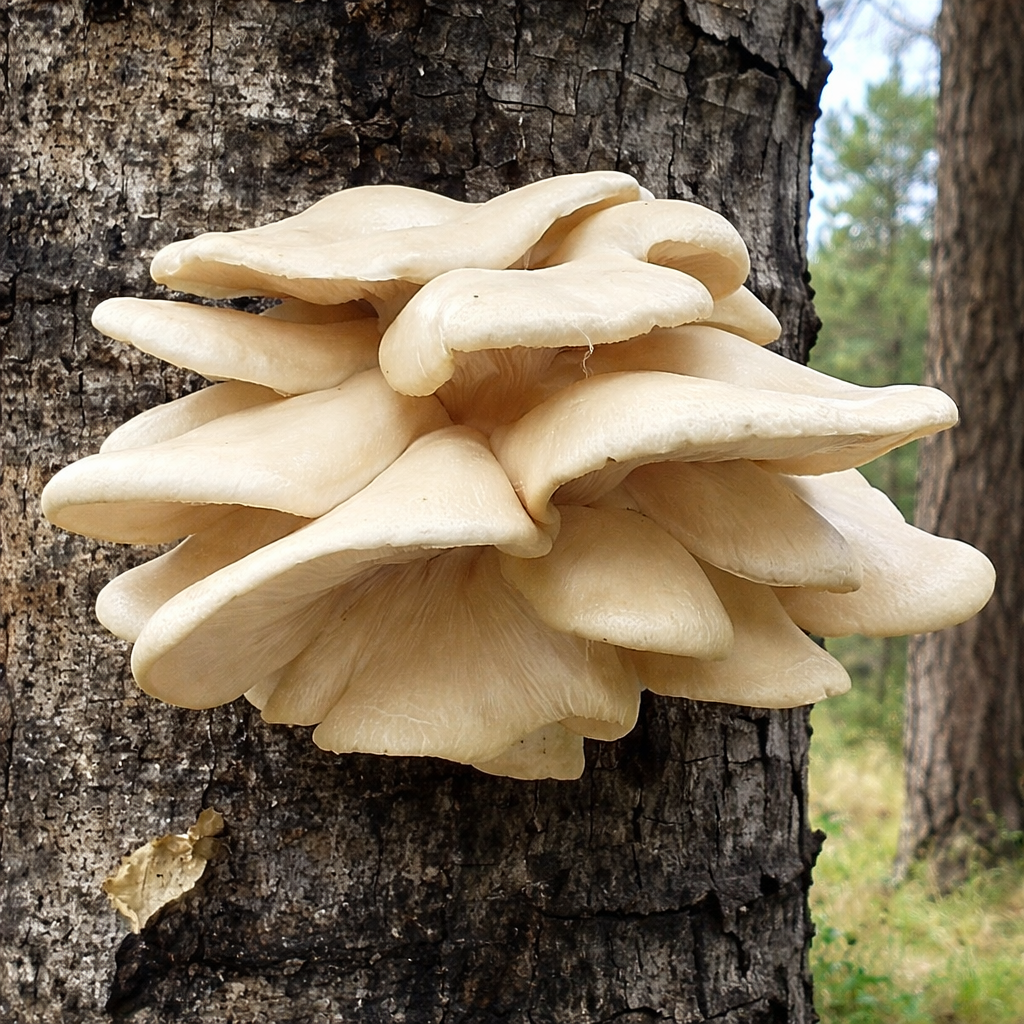 Aspen Oyster (Pleurotus populinus) growing on a tree in the forest