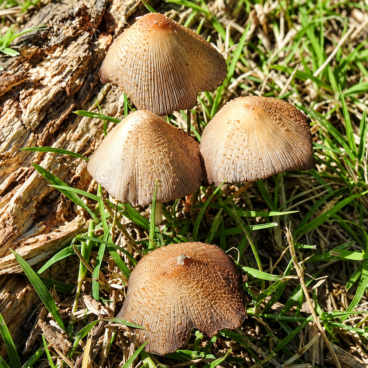 Firerug Inkcap (Coprinellus domesticus) mushrooms growing in natural habitat