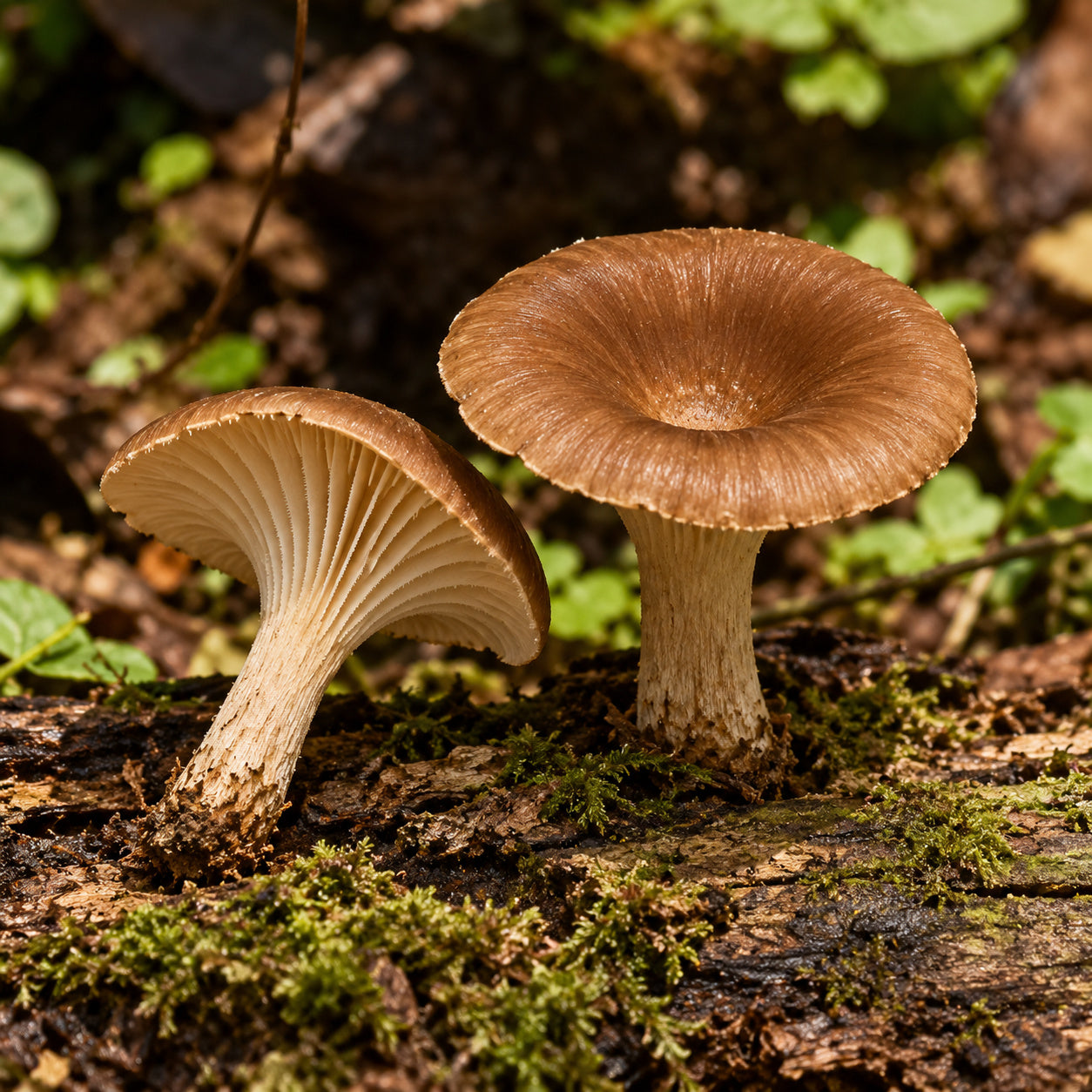 Bay Sawgill (Lentinus badius) mushrooms growing in natural habitat