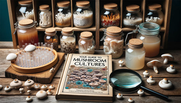 an image of mushroom cultivation books and supplies