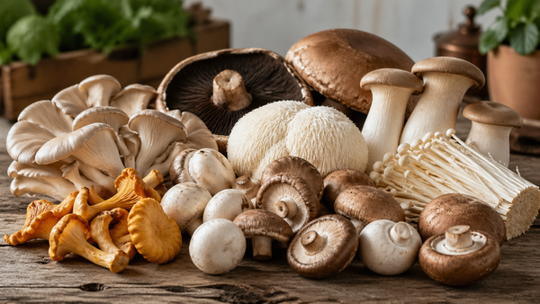 A display of the most popular types of edible mushrooms