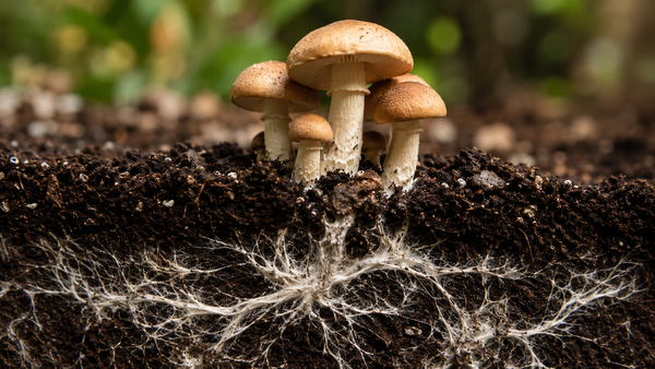 soil cross section with visible mycelium