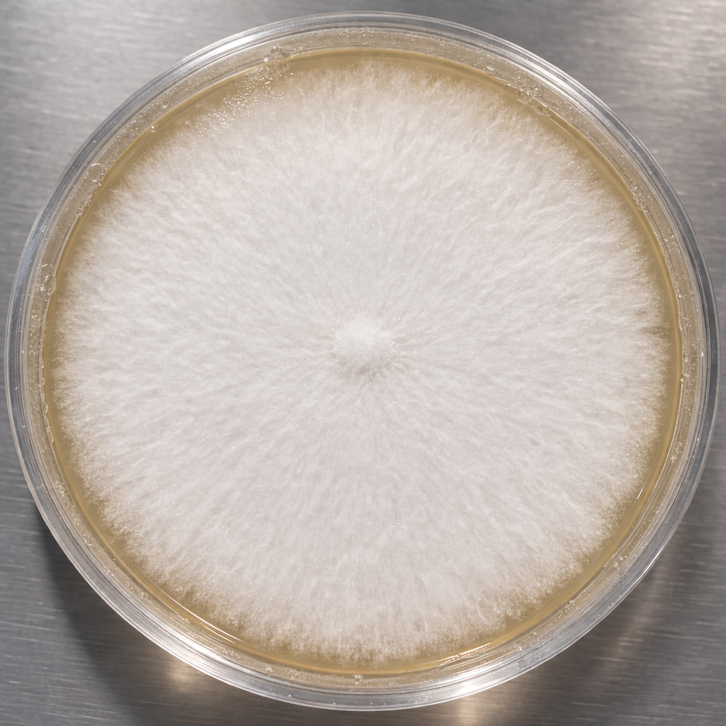 Zhu Ling (Polyporus umbellatus) mushroom culture on MEA agar plate