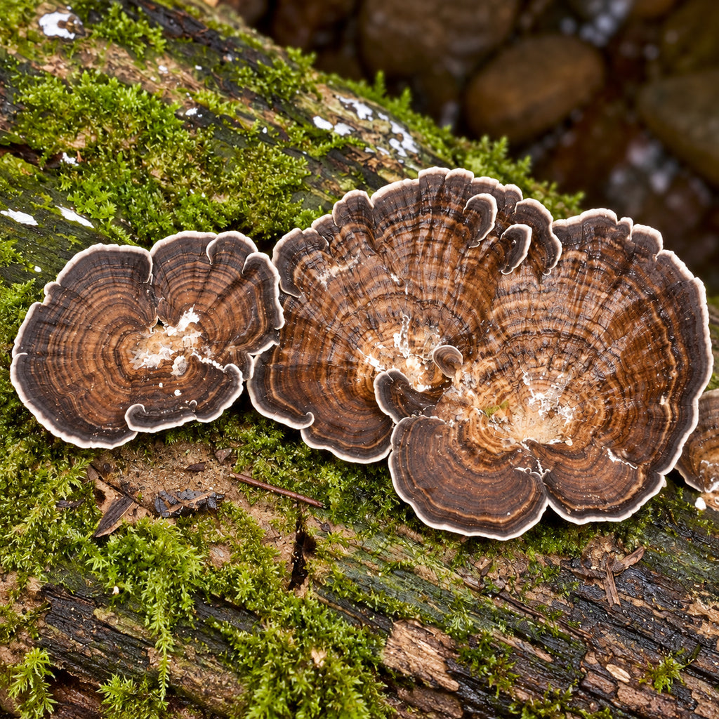 Concentric Bracket (Cubamyces menziesii) mushrooms growing in natural habitat