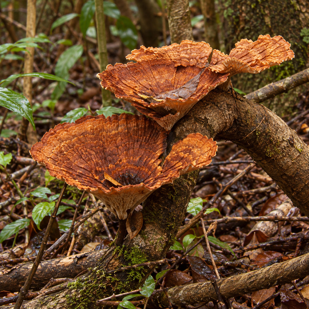 Cymatoderma elegans mushrooms growing in natural habitat