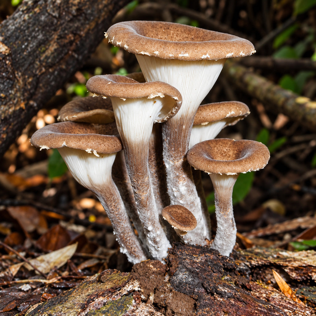 Giant Oyster (Pleurotus giganteus) mushrooms growing in natural habitat