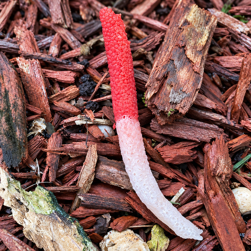 Mutinus bambusinus mushrooms growing in natural habitat