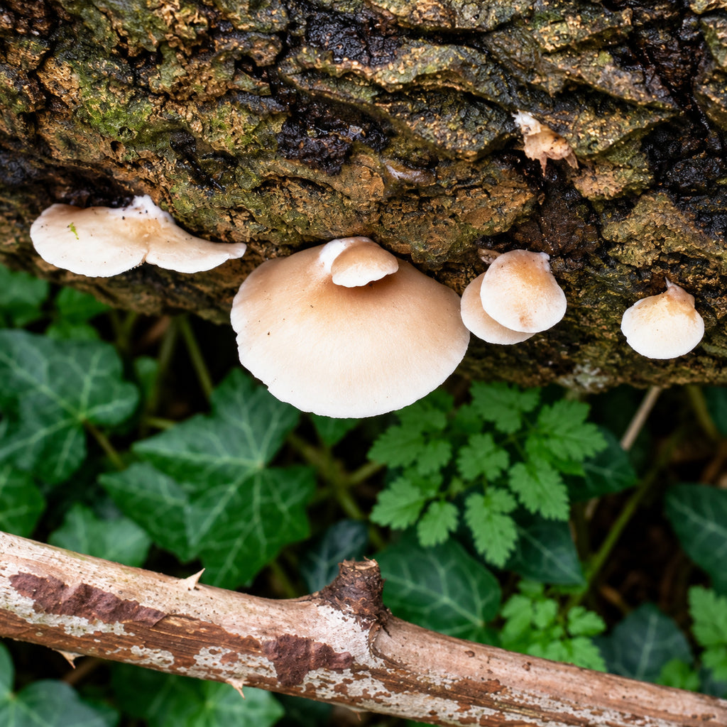 Soft Slipper (Crepidotus mollis) mushrooms growing in natural habitat