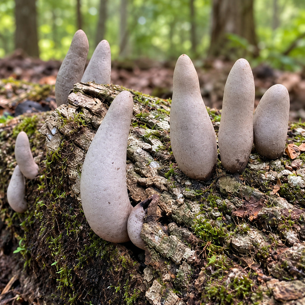 Dead Mans Toes (Xylaria poitei) mushrooms growing in natural habitat